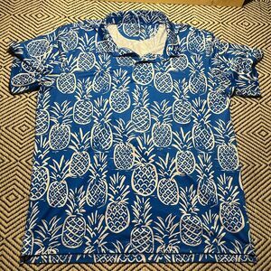 Chubbies Polo Shirt Mens XXL Blue Pineapple Print Performance Golf Summer Beach